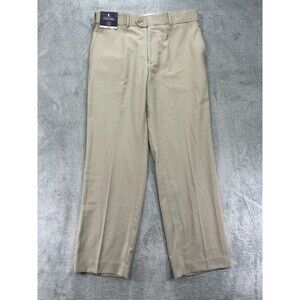 Stafford Travel Dress Pants Mens 34x30 Beige Classic Fit Year Round Flat Front